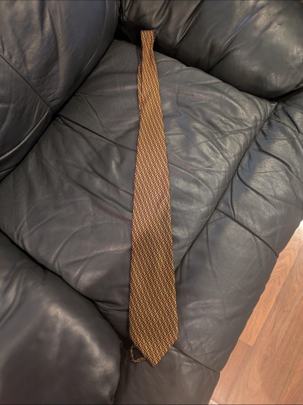 Fendi Brown and Gold Monogram Silk Tie
